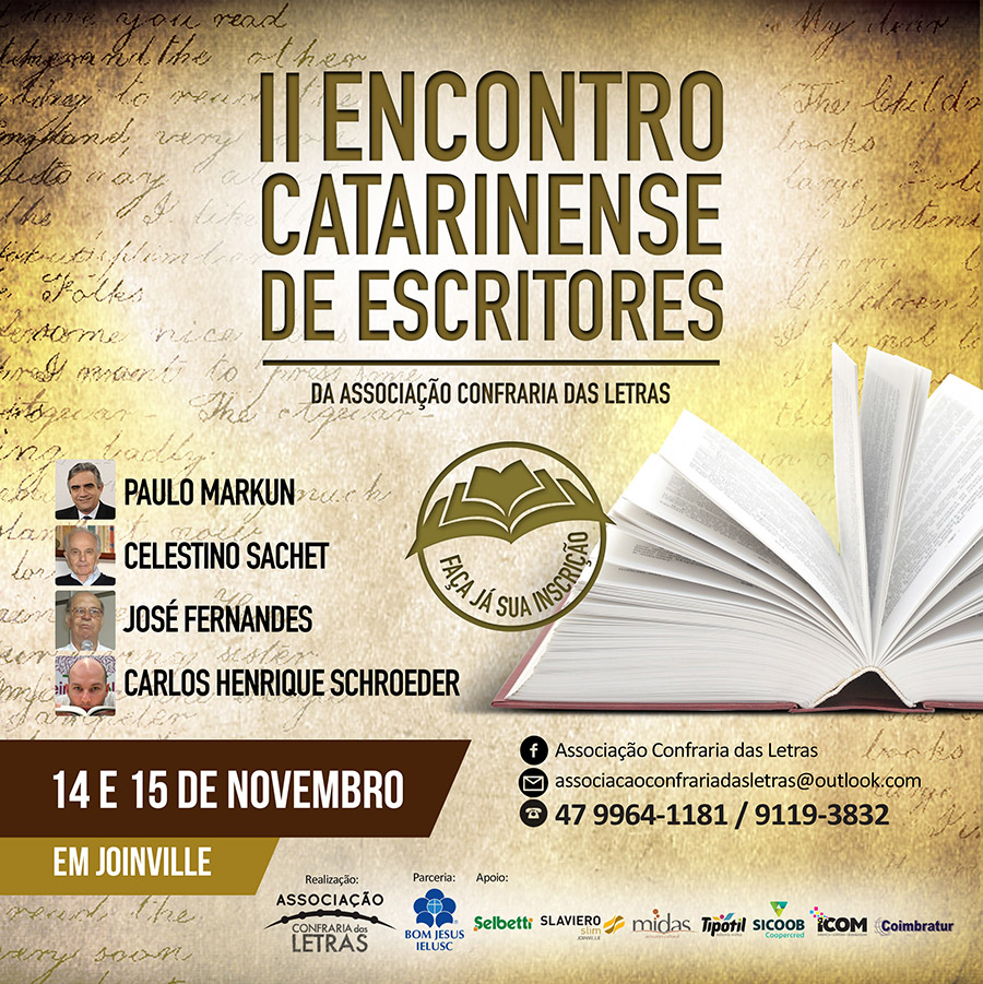 Literatura: Começa hoje, sexta-feira (14) o II Encontro Catarinense de Escritores em Joinville (SC)